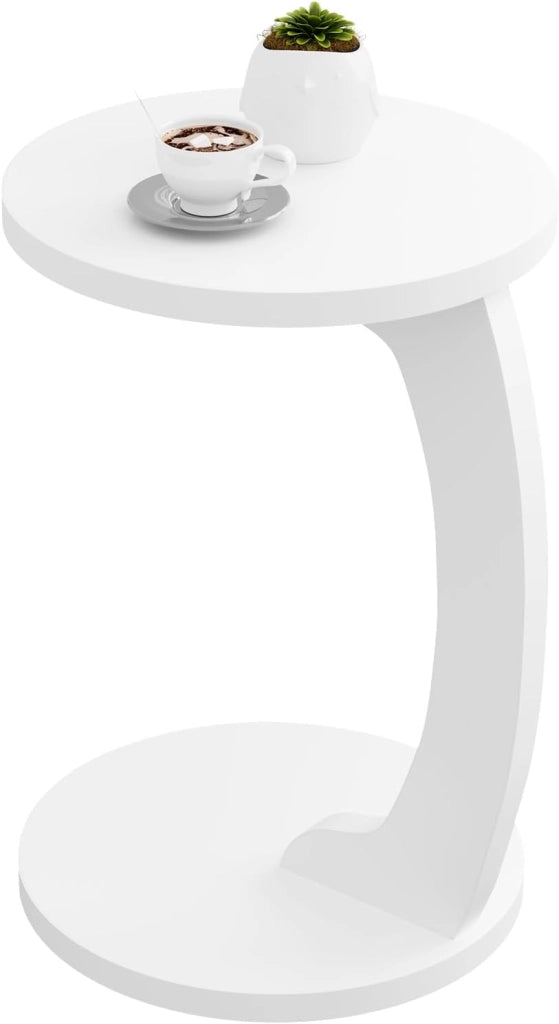 Tavolino Laterale da Divano a Forma di C, Tavolino con Piano Rotondo, Tavolino da Salotto in MDF, Tavolo da Caffè Tavolino Piccolo per Soggiorno, Camera da Letto, 38x55cm, Bianco, BTS20ws