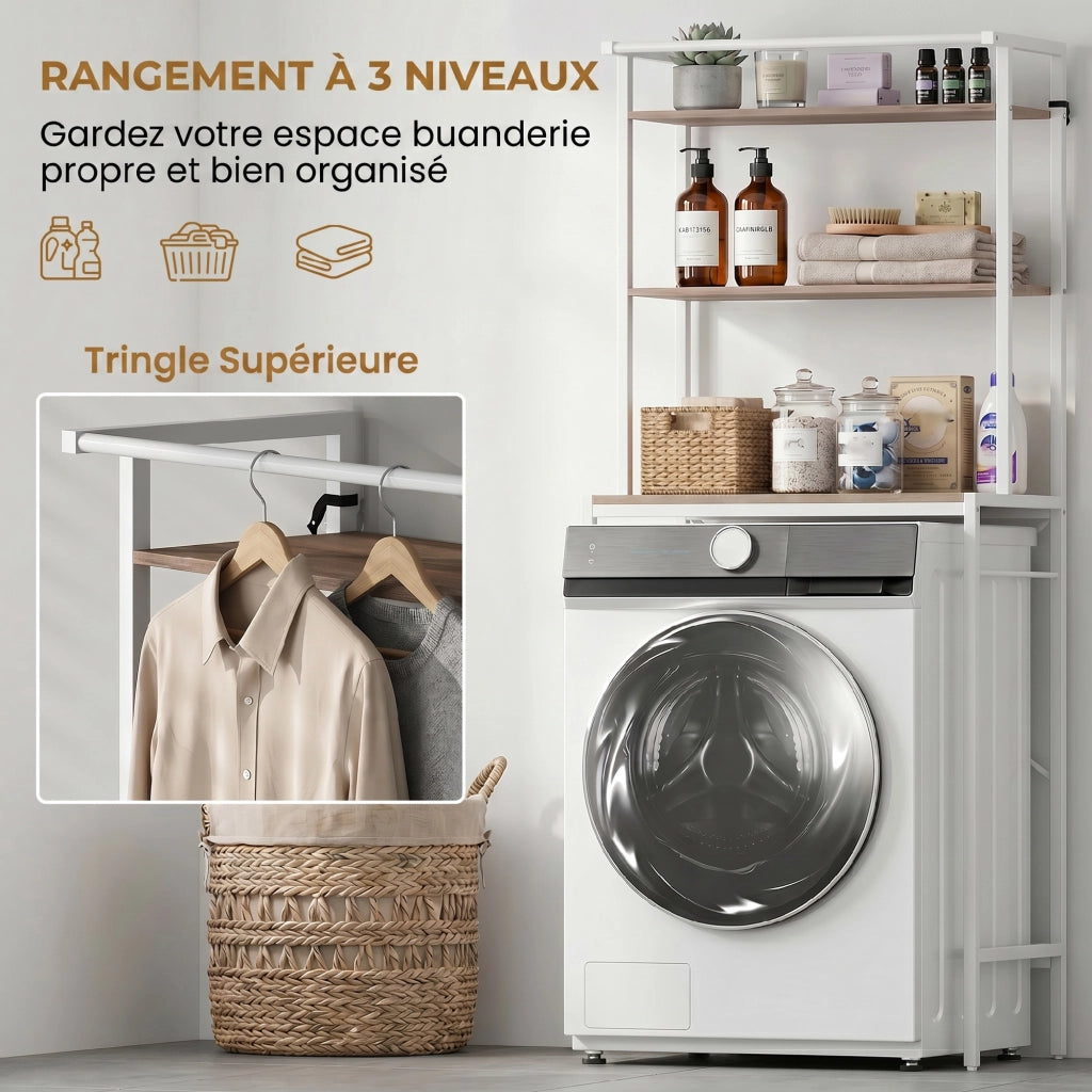 Étagère de Machine à Laver 3 Niveaux 67x40x161,8 cm Marron et Blanc