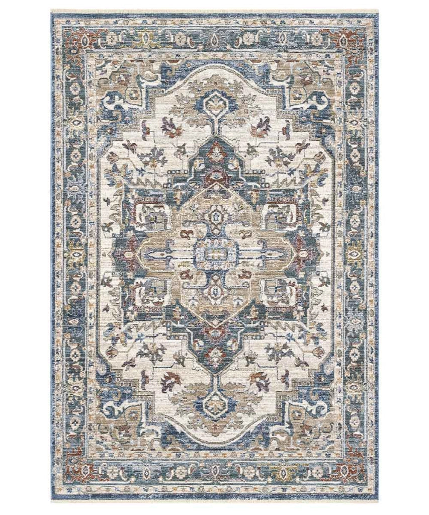 Parure Tappeti orientali MURCIA K7071-E22181 (1 pezzo cm.80x160 + 2 pezzi cm.60x133) motivo persiano stile classico tradizionale colore verde blu per scendiletto camera matrimoniale