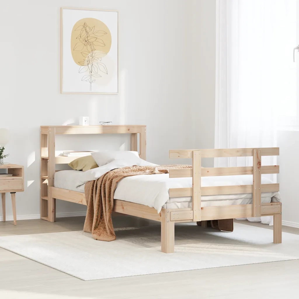 Letto singolo | Letto per adulti | Giroletto con Testiera 90x200 cm in Legno Massello di Pino