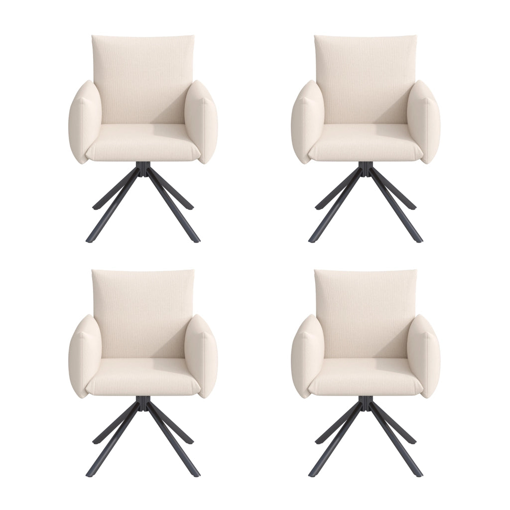 Set 4 Sedie da Pranzo Girevoli Imbottite ¨C MINIMAL ¨C Metallo, Tessuto Lino, Beige