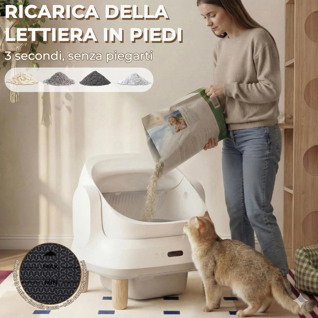 Lettiera Gatto Autopulente, Lettiera Autopulente per Gatti XXL Elettrica con Sensori di Sicurezza/Protezione Anti-Intrappolamento/APP, Adatta per Gatti Grandi-Open-Top Automatic Cat Litter Box