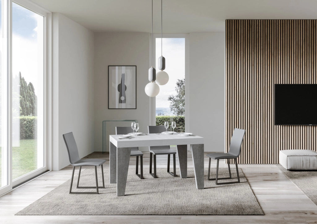 Tavolo Allungabile 130/390x90x77 cm Naxy Mix piano Bianco Frassino gambe Cemento