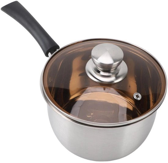 Pentola a Soffiaccio in Acciaio Inox con Coperchio in Vetro e Maniglia Resistente al Calore, 14cm