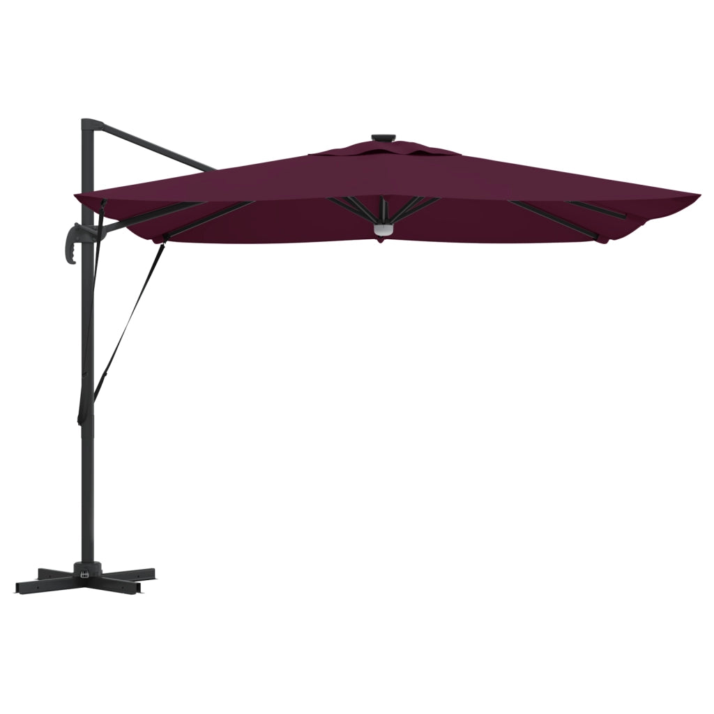 Ombrellone a sbalzo Roma con LED Borgogna 286x285x270 cm Alluminio