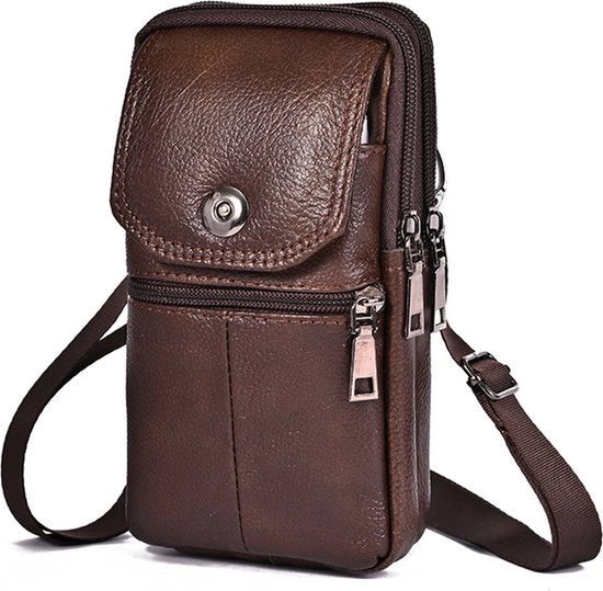 Raccoglitore con Cinturino per Uomo - Borsa da Cintura & Tasca per Telefono e Borsa per Spalla - Borsa Compatta - Regalo Perfetto (marrone 19*11.5*6cm)