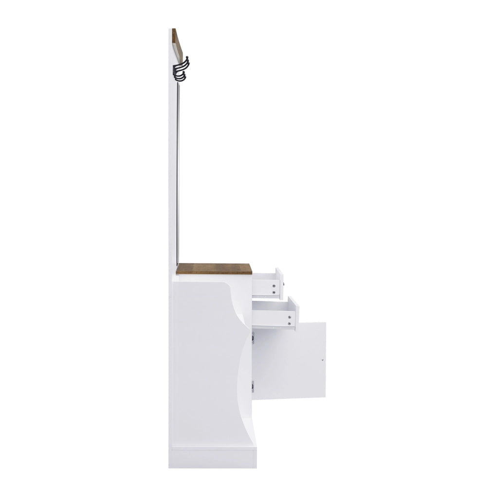 Mobile da ingresso 110，5x38x191 cm in truciolato bianco con specchio
