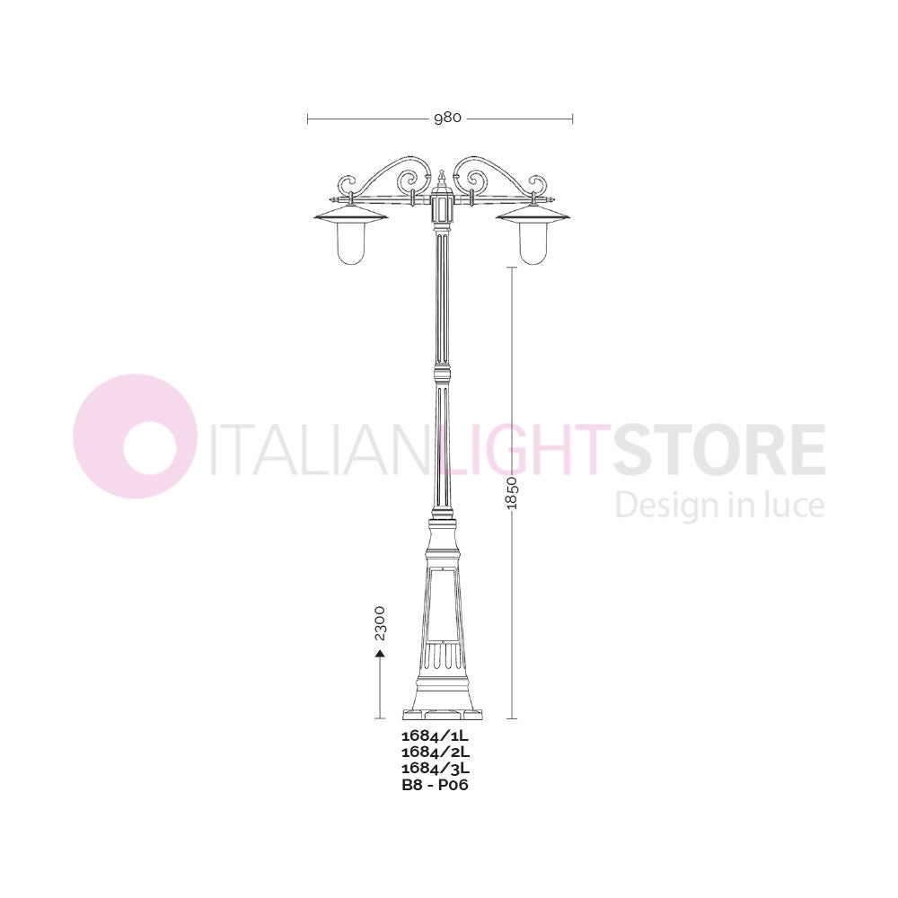 KAIROS ANTRACITE Lampione h.230 a 3 Luci da Esterno Giardino con piattini d.30