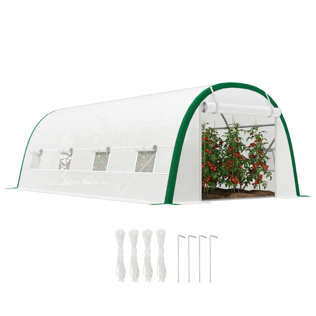 Serra da Giardino Tunnel ¨C zephmum ¨C 6x3x2 m, 8 Finestre, Porta Zippata, Acciaio Galvanizzato, Bianco