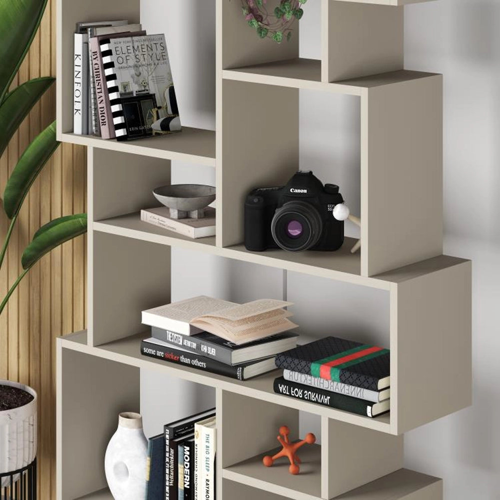Libreria Design Moderna Scaffale 8 Ripiani 168x96x25cm Casa Ufficio Sabbia