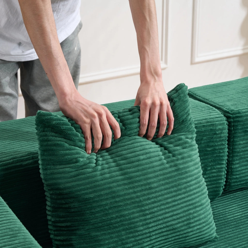 Divano letto pieghevole in tessuto corduroy verde scuro con braccioli e schienale 185 × 92,5 × 60 cm