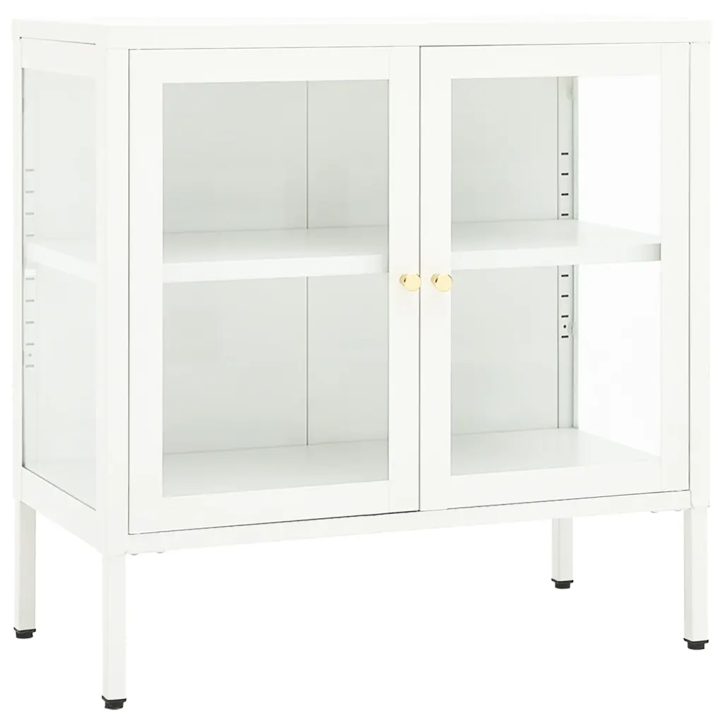 Credenza Bianca 70x35x70 cm in Acciaio e Vetro 336065