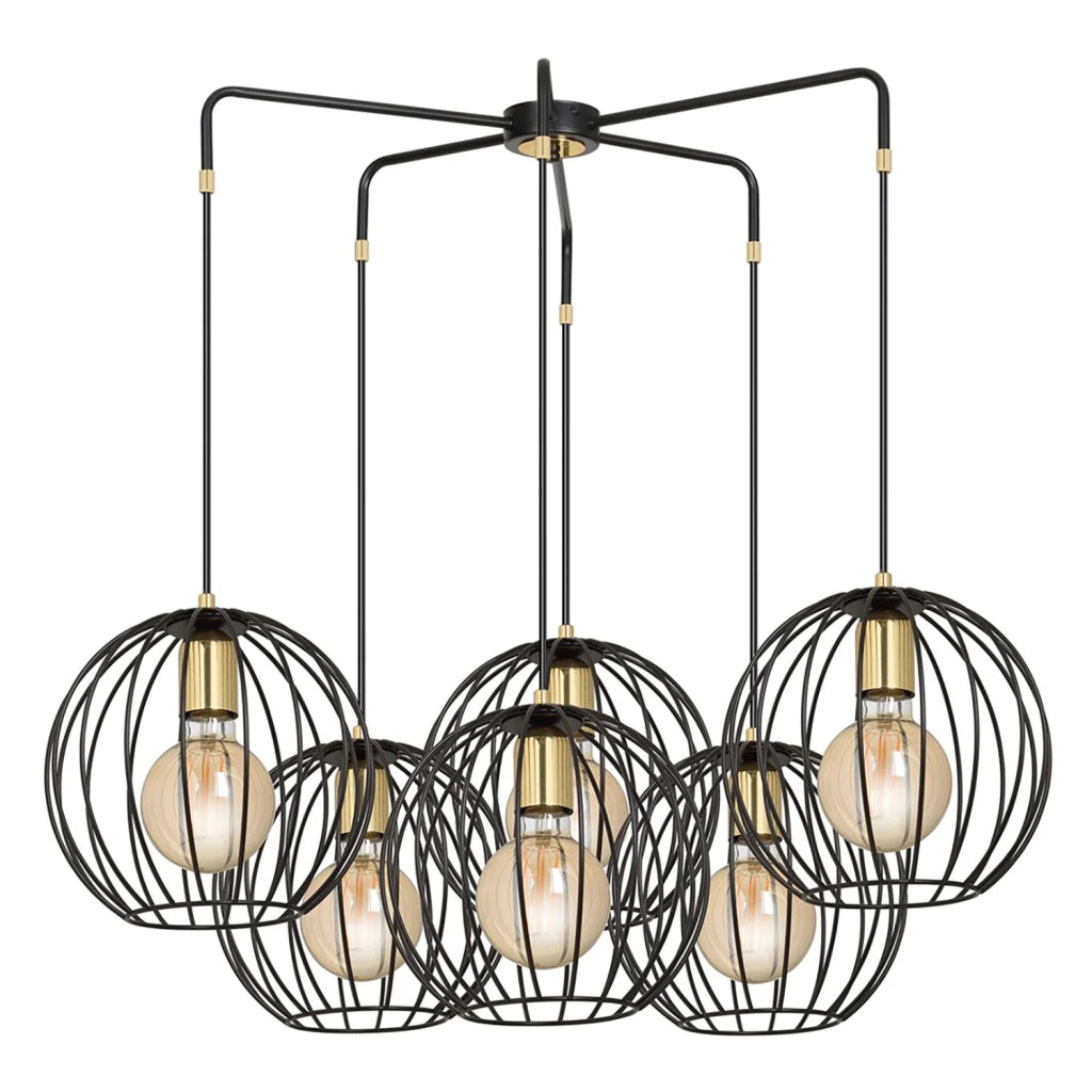 Lampadario Contemporaneo Omoikane Acciaio Nero 6 Luci E27 Ip20