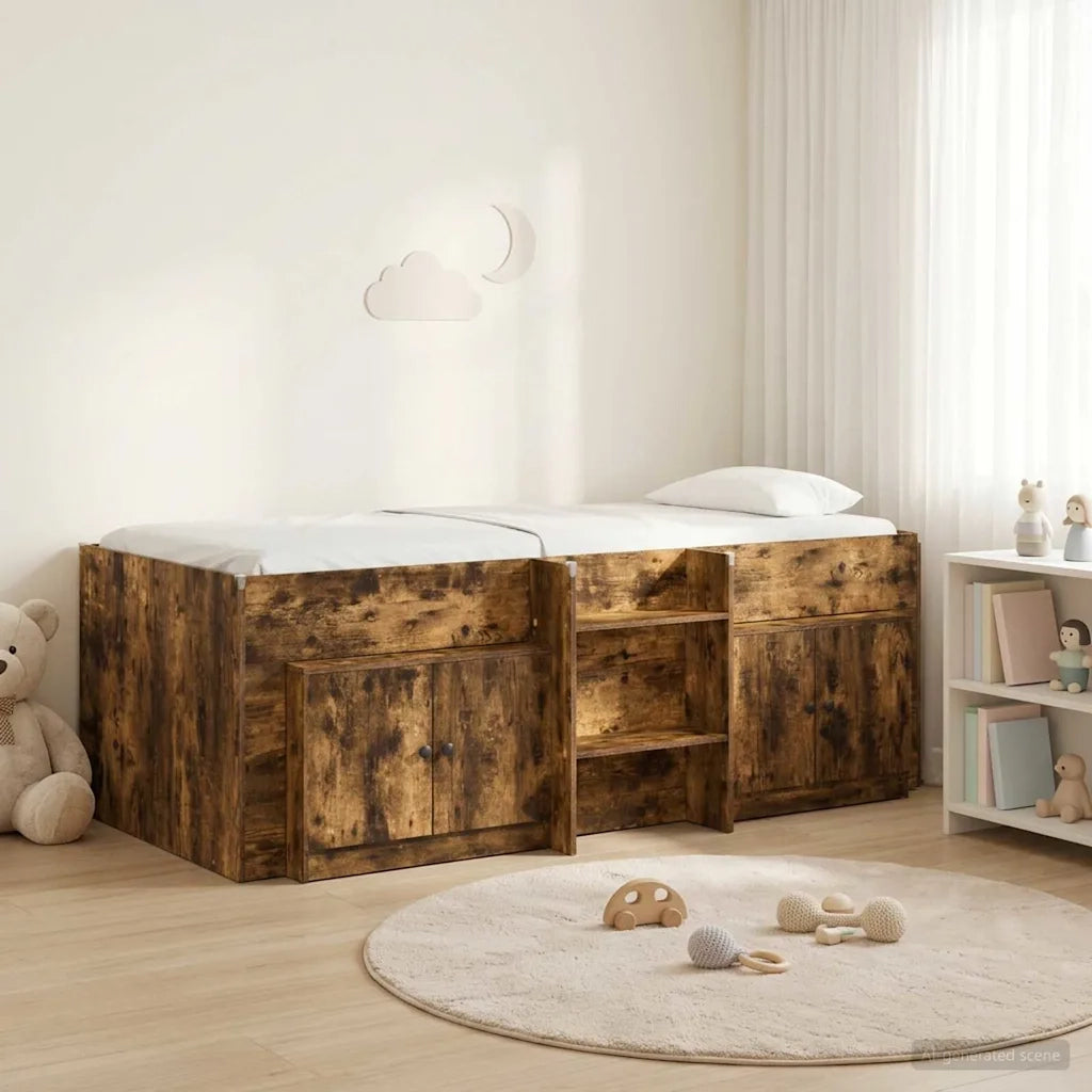 Struttura Letto Loft con Mobile con porta 3 pz Rovere Fumo 3423394