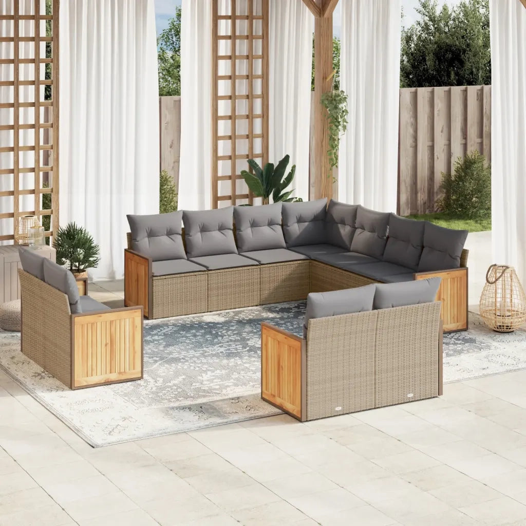 Set Divani da Giardino 11 pz con Cuscini Beige in Polyrattan 3260582