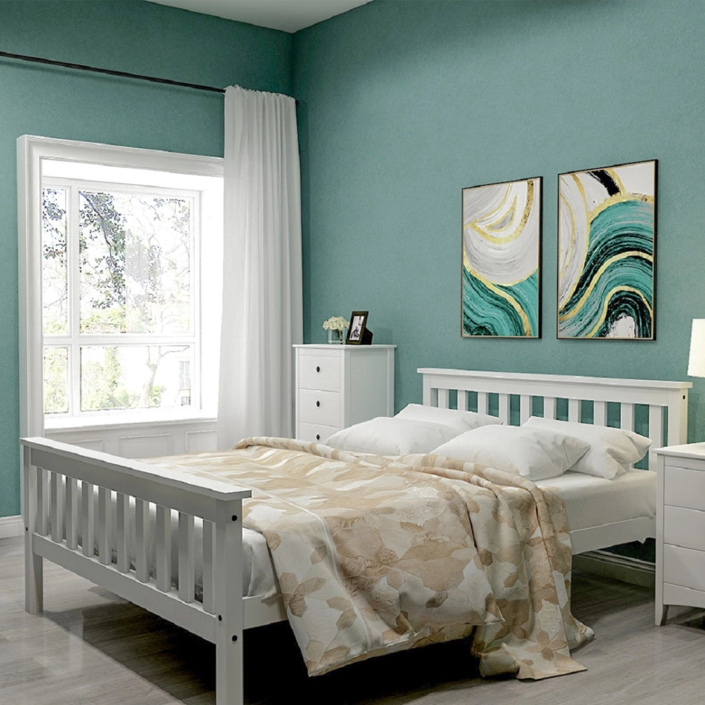 Letto per Adulti; Letto Matrimoniale 140×200 cm con Struttura Stabile; senza Materasso; in Legno Massello; Bianco