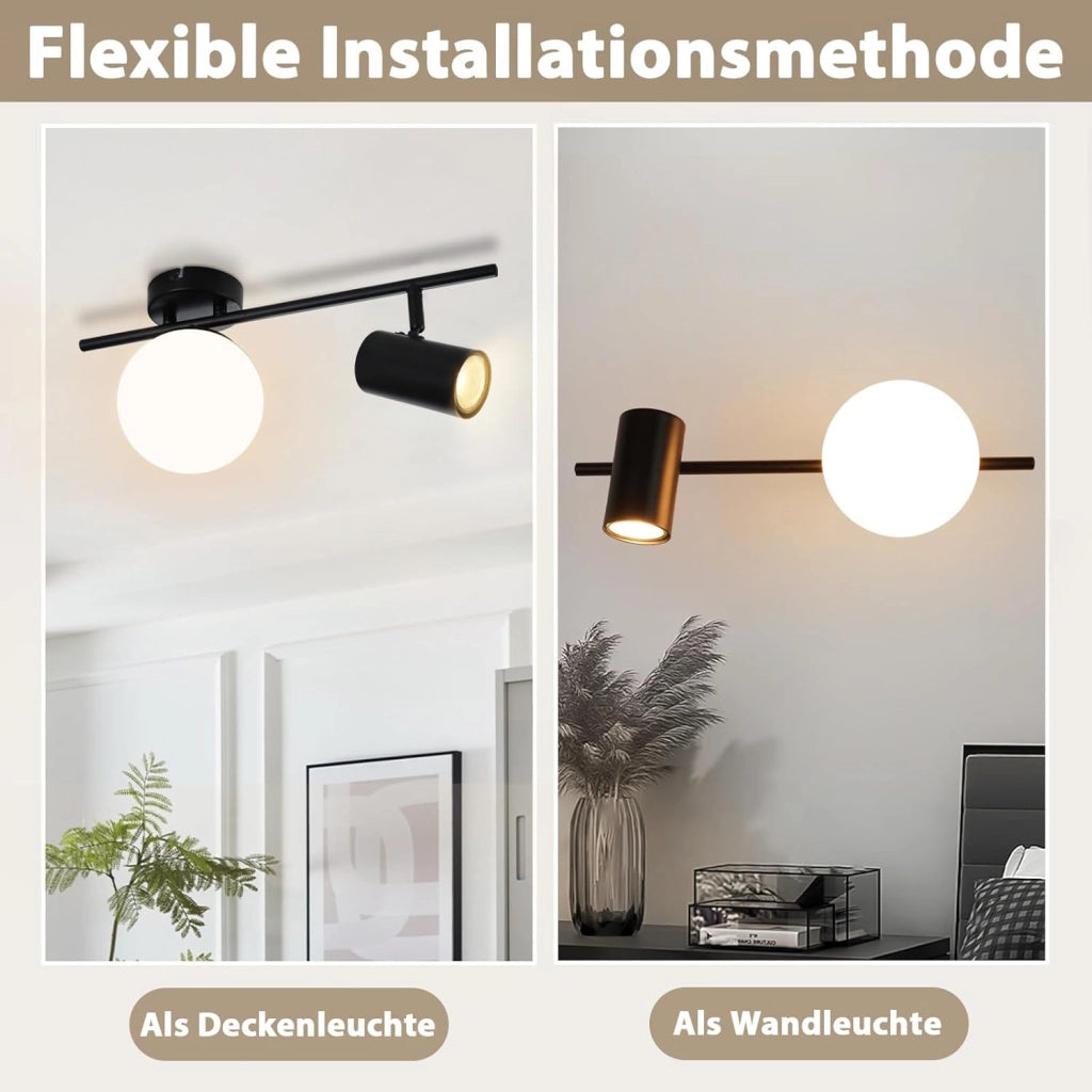 ZMH Faretto da soffitto 2 fiamme E14 moderne metallo sfera vetro 40cm per corridoio cucina