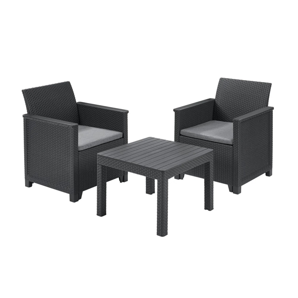 Salottino da Esterno Emma Balcony Set in Resina Effetto Rattan 3 Pezzi