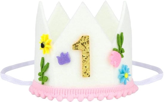 Cappello di Festa per Compleanno - Disegno Carino - Corona di Fiori per Capelli - Cappello per Compleanno - Materiale Velluto 8,3 x 8 cm