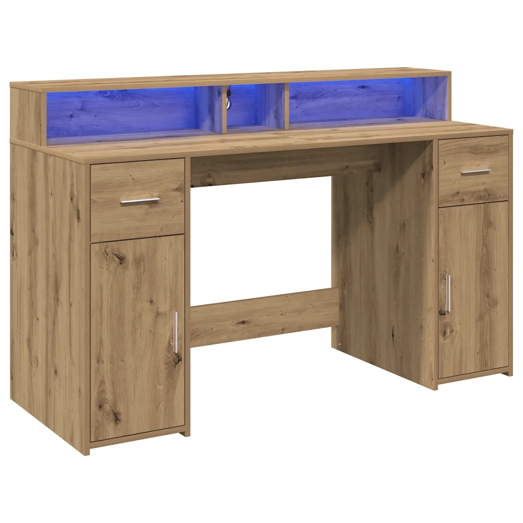 Scrivania con Luci LED Rovere 140x55x91 cm in Legno Multistrato