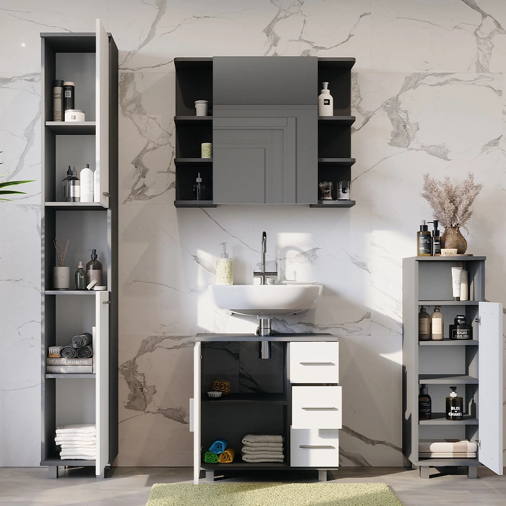 Vicco Set di mobili da bagno Antracite/bianco 4 parti
