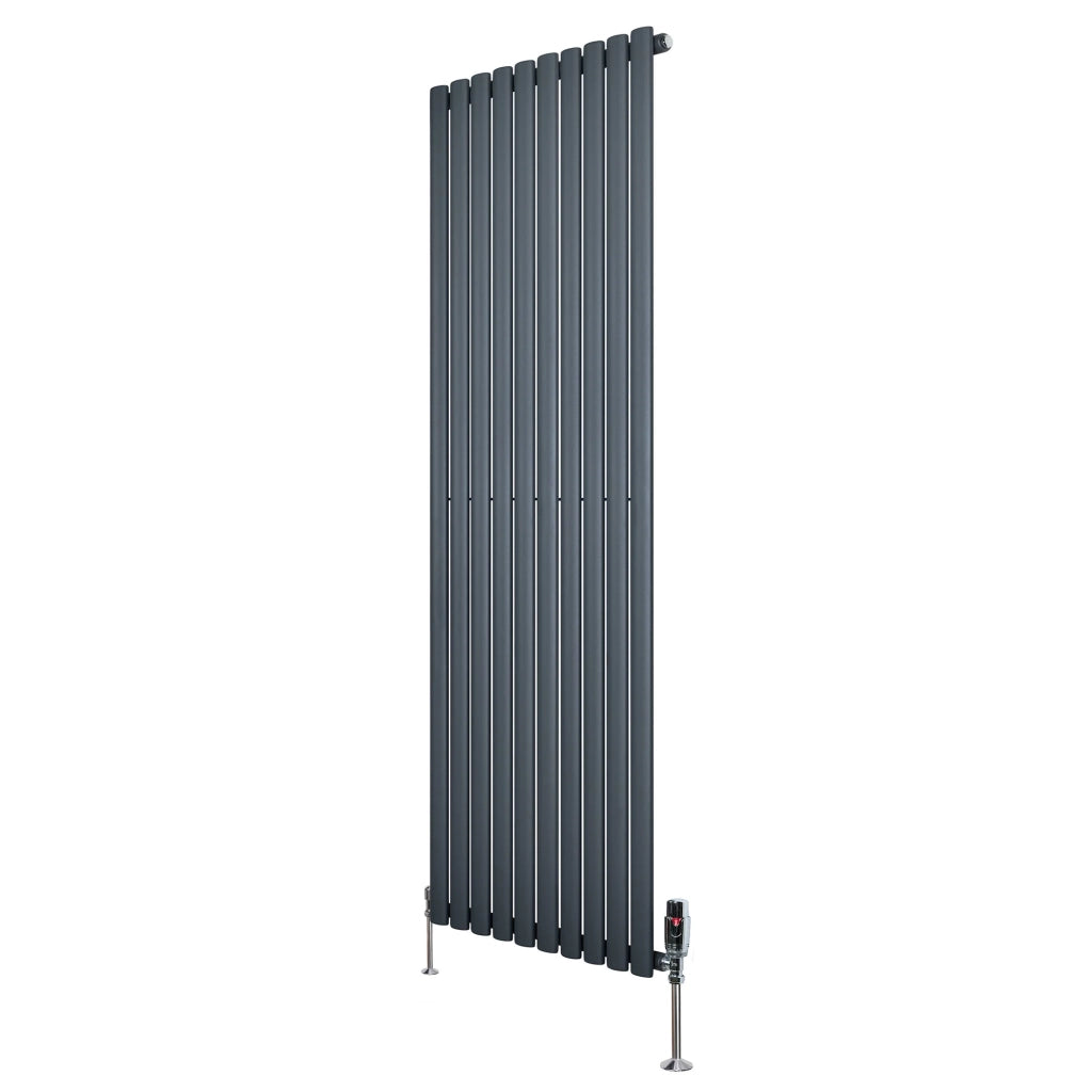 Radiatore Verticale Ovale 1800x600mm Grigio Antracite con Valvole TRV