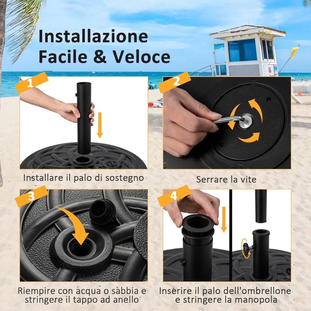 Base Ombrellone Rotonda Riempibile, Base per Ombrellone da Giardino da Riempire di Acqua/Sabbia, Pesi per Ombrelloni con Palo 38/48 MM da Giardino Terrazzo (Modello3 (23L))