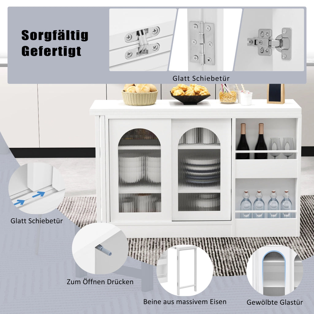 Tavolo da pranzo - bar moderno - estraibile - girevole 360° - con vano - ante in vetro - bianco