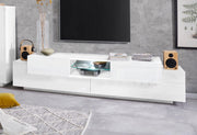 Mobile Tv 4 Ante e Ripiano a Giorno 220x45x51,5 cm Coro Bianco Lucido/Bianco