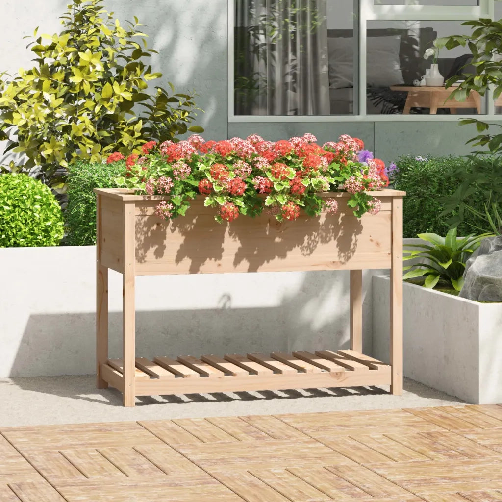 Fioriera con Mensola-Vaso con Ripiano-Contenitore per Piante 111,5x54x81 cm in Legno Massello di Pino