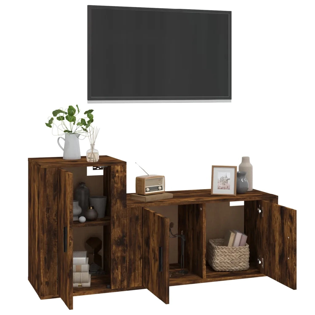 Set Mobili Porta TV 2 pz | Armadietto TV | Mobile Porta TV Rovere Fumo in Legno Multistrato