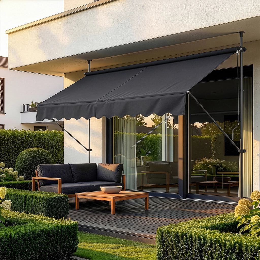 Tenda da Sole a Muro con Pali di Supporto Telescopici Parasole 200 x 120 cm (LxP) Nero pro.tec