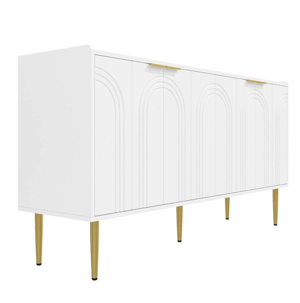 Credenza moderna bianca 140 cm con 4 ante e gambe dorate
