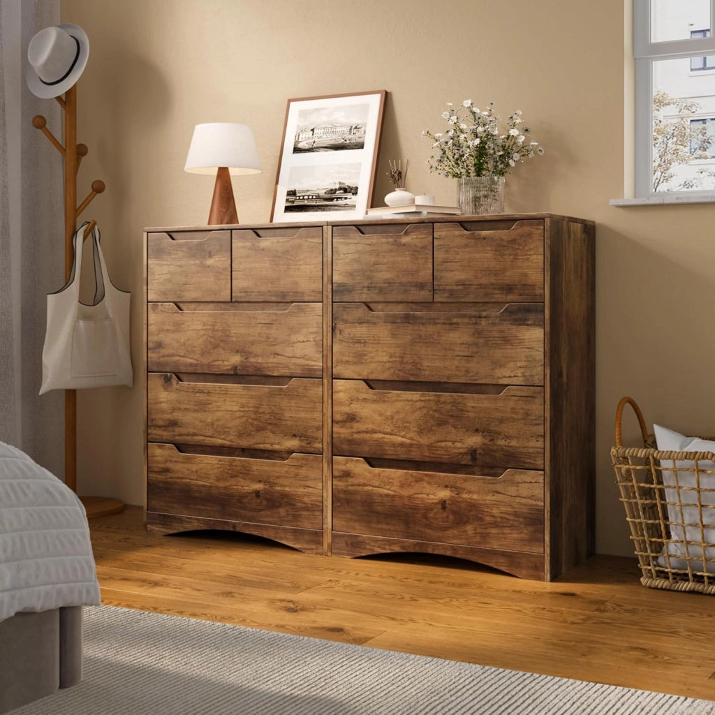 Cassettiera con 5 cassetti, armadio per camera da letto, armadio dipinto, per soggiorno, impermeabile e durevole, 94 x 72 x 41 cm (marrone chiaro)