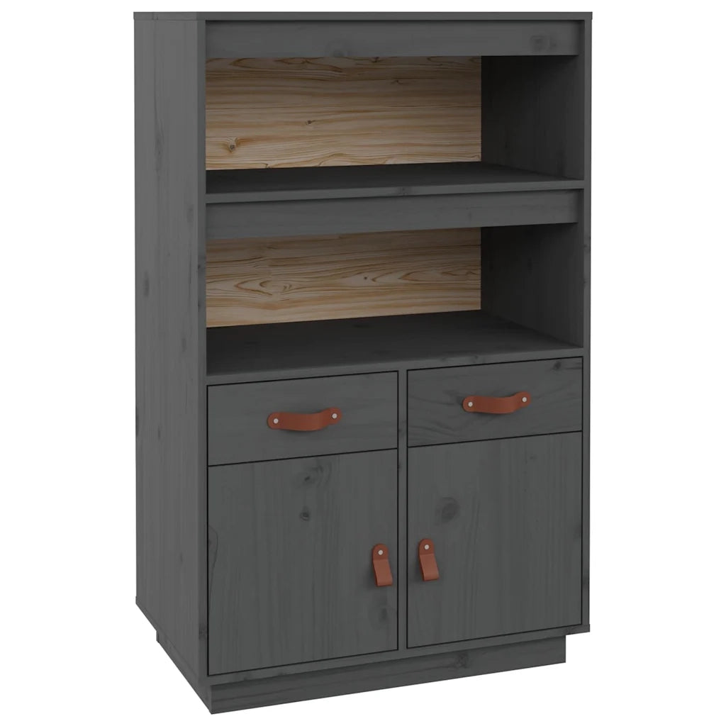 Credenza-Buffet-Armadio da cucina Grigia 67x40x108,5 cm in Legno Massello di Pino