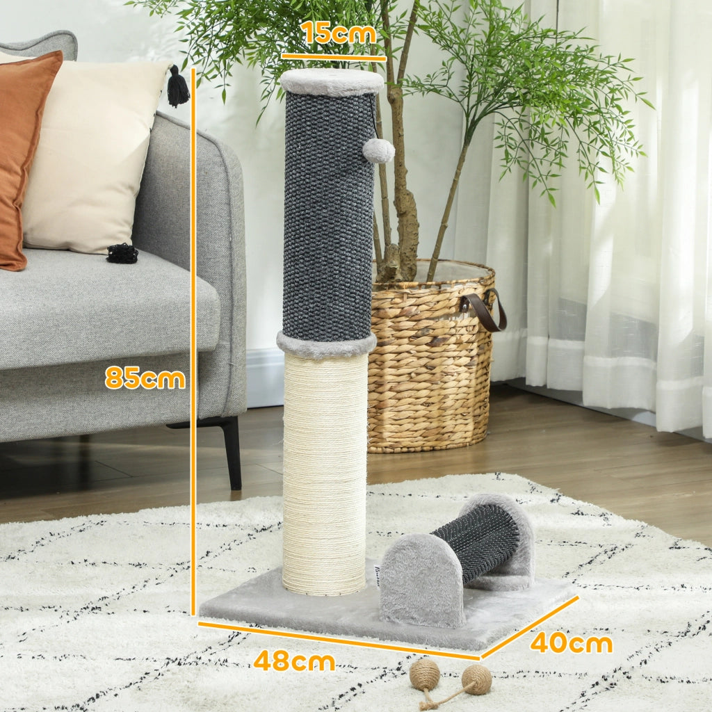 Grattatoio per Gatti in Sisal con Spazzola e Palla ¨C Zephmum ¨C Grigio e Crema 40x48x85 cm