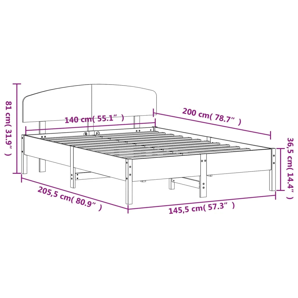 Giroletto senza Materasso-Struttura Letto 140x200 cm in Legno Massello di Pino 808863