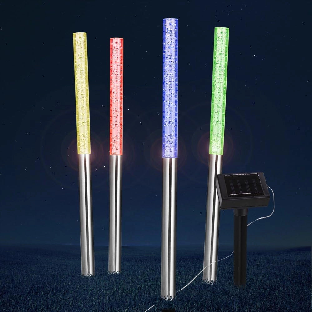 4x Illuminazione Solare LED Giardino Cambia Colore Crepuscolare Esterni Luce Fiaccole Lampada