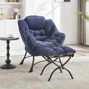Poltrona lounge blu navy con pouf e tasca laterale