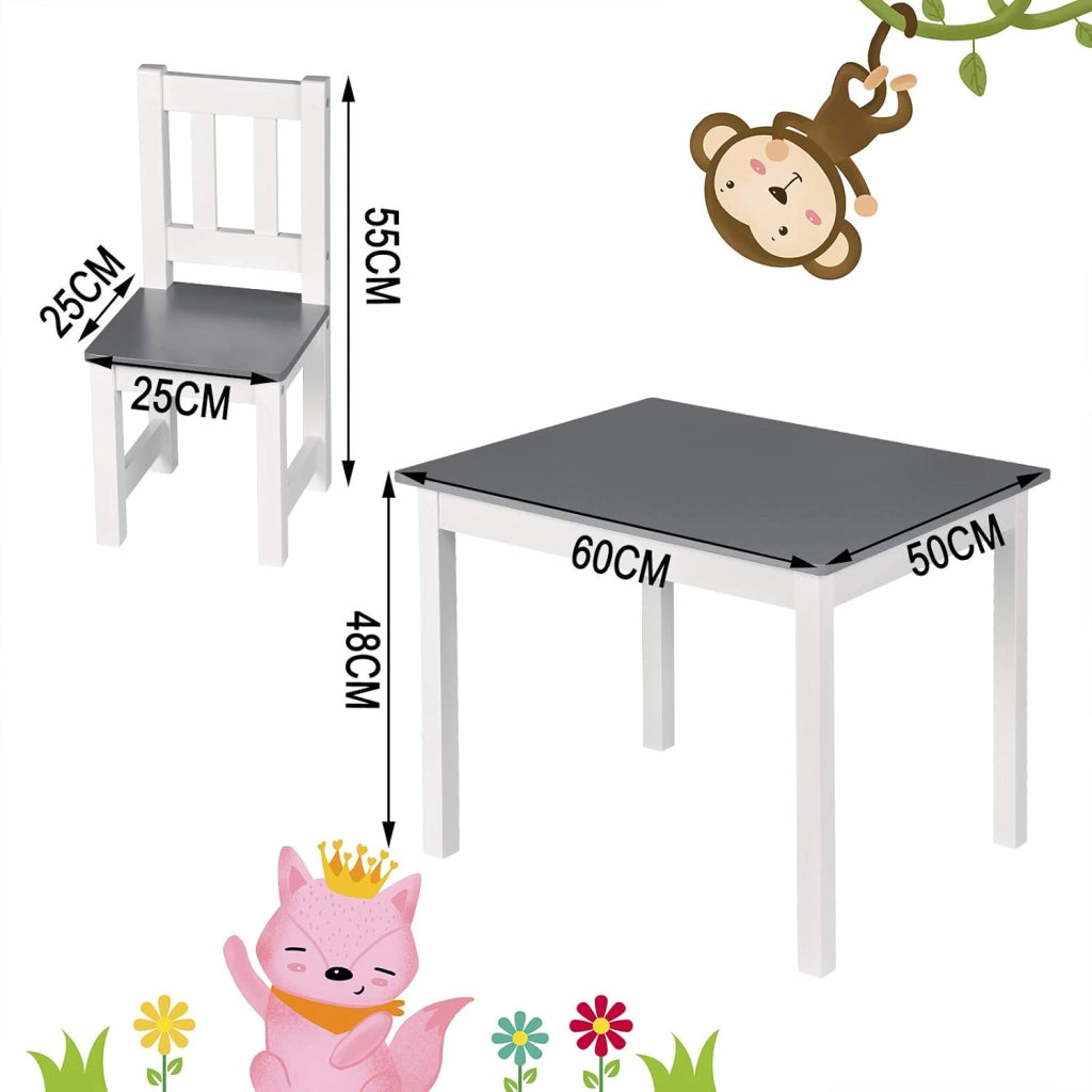 Tavolo per Bambini Scrivania Tavolino con 2 Sedie in Legno, 60x50x48 cm