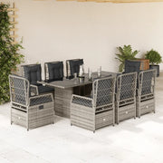Set da Pranzo da Giardino 9 pz con Cuscini in Polyrattan Grigio