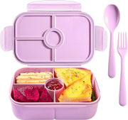 Lunchbox con 4 contenitori, adatto per microonde e frigorifero (incluso set di posate, blu chiaro)