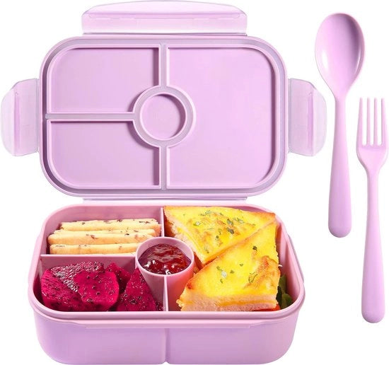 Lunchbox con 4 contenitori, adatto per microonde e frigorifero (incluso set di posate, blu chiaro)