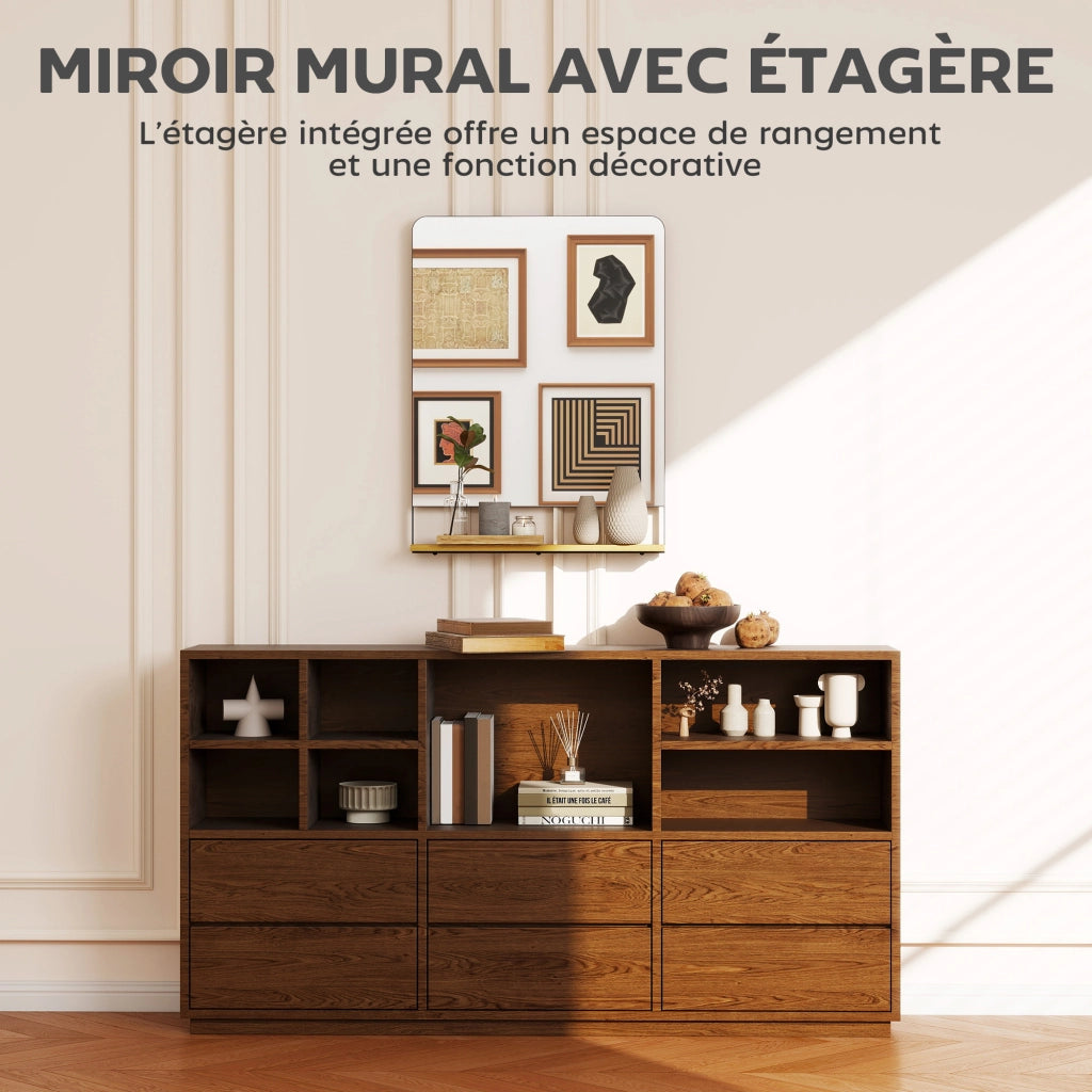 Specchio Muro con Mensola ¨C zephmum ¨C Nero Legno 80x60 cm