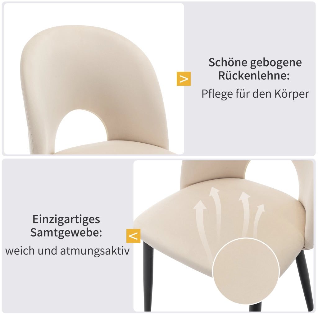 Set di sedie imbottite in velluto beige con piedi regolabili