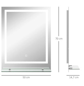 Specchio bagno ULEVR LED 70x50 cm con mensola, antiappannamento, luce regolabile 3 tonalit¨¤ e touch