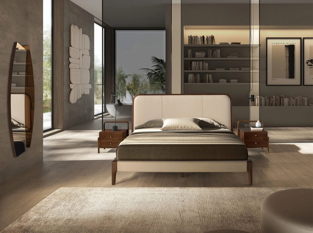 Letto in similpelle color crema