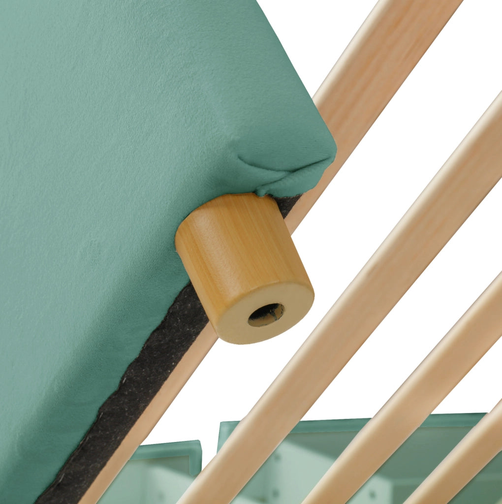 Letto per bambini imbottito a casetta 90x200 cm in velluto blu verde con 4 cassetti
