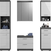 Set di 5 pezzi di arredo bagno - insieme per lavabo - materiale legno - finitura a specchio alta - progetto progettato per risparmiare spazio - certificato FSC - fornito smontato