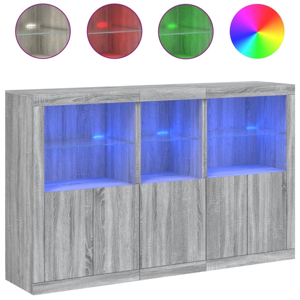 Buffet credenza cassettiera armadio mobile contenitore organizer per cucina soggiorno salotto con luci LED Sonoma 162 x 37 x 100 cm grigio 02_0030054